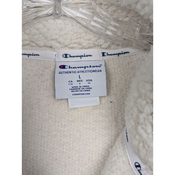 Champion Sherpa Jacket Women's Large Ivory 100% Polyester Authentic Quarter Zip - Picture 3 of 9